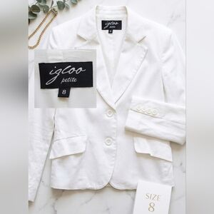 Igloo Petite White Structured Cotton Blazer Size 8P